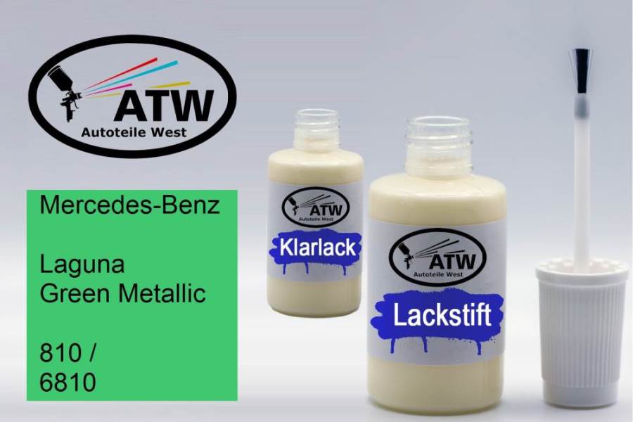 Mercedes-Benz, Laguna Green Metallic, 810 / 6810: 20ml Lackstift + 20ml Klarlack - Set, von ATW Autoteile West.